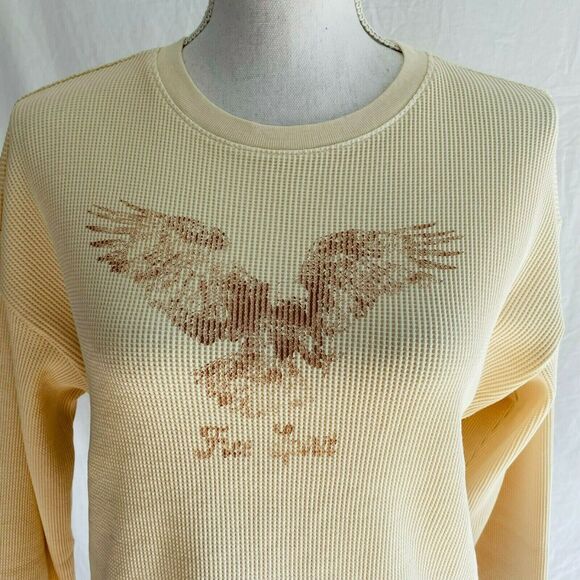 Forever 21 Ribbed Free Spirit Graphic Top Waffle Knit Taupe Faded Retro Size L - Picture 2 of 8